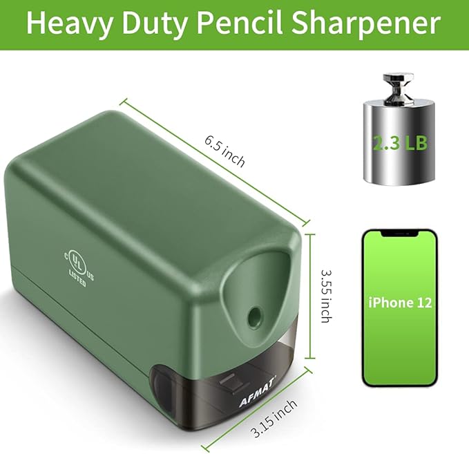 AFMAT Electric Pencil Sharpener for Classroom, Heavy Duty Colored Pencil Sharpener for 6.5-8mm Pencils, Plug in Pencil Sharpeners w/Upgraded Helical Blade (10000 Sharpenings), UL Listed, PS105
