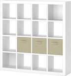 furtble Bookshelf with Storage Bins, 16-Cube Storage Organizer with Back Panels, Modern Wood Open Bookcase, Multifunctional Display Shelf for Living Room, Bedroom, Home Office, White