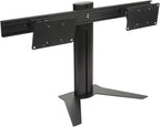 Displays2go Desk Stand for Two Monitors, Holds 2 TVs, Metal, Aluminum, Plastic, MDF – Black (TBLMMD32)
