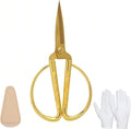 Ribbon Cutting Ceremony Kit,With Gold scissors,Scissors Blade Sheath and a pair of white gloves,Suitable for Ribbon-cutting ceremony,Office,Home,and Crafts, Right/Left Handed (Embossed handle)