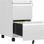 AFAIF 2 Drawer File Cabinet with Lock, Rolling File Cabinets for Home Office, Small Metal Filing Cabinet Office Drawers Under Desk for Letters/Legal/A4 Size, Assembly Required