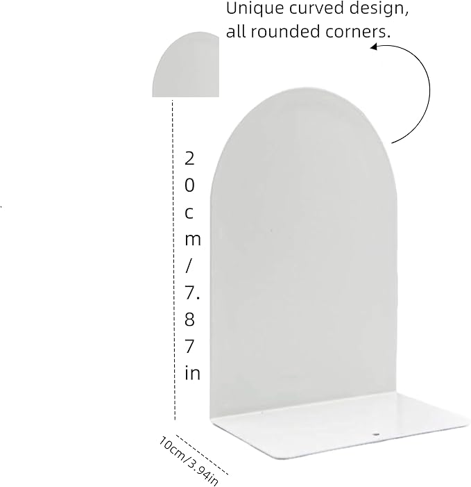 Lulonpon 4 Pieces Book Ends, Bookends, Books Stand, Metal Bookend for Shelves, White Book Ends for School, Library, Desktop Organizer