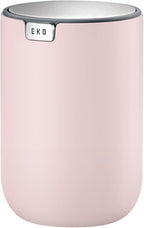 EKO Mini Desk Trash Can with Swing-Top Lid 0.4 Gallon Small Table Round Wastebasket for Office, Home, Car (Pink)