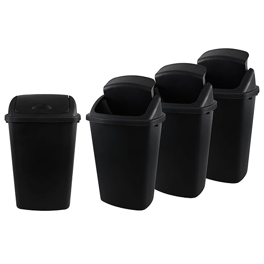 Uumitty 4 Packs 13 Gallon Plastic Tall Swing Top Garbage Can, Swing Lid Kitchen Trash Can, 25.6 Inch High, Black