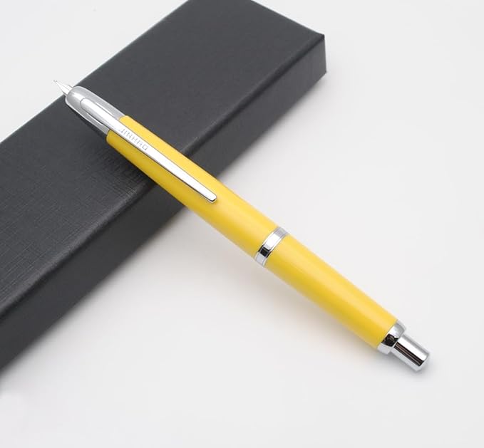 JINHAO 20 Press Fountain Pen, Retractable Capless Resin Pen with Ink Converter (F Nib 0.5mm, Lemon Yellow)