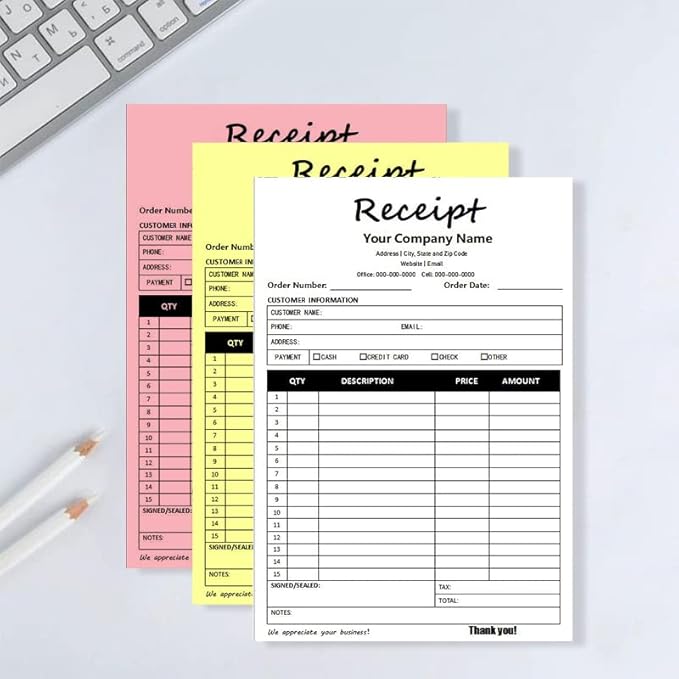 Personalized Invoice Book Custom 2 Part/3 Part Receipt Book Quote Estimate Order Forms Carbonless Form with Your Company Name Logo Address,2-10 Books (Style 14)