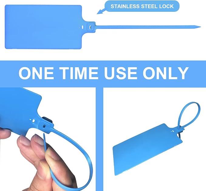200Pcs Plastic Seals Shipping Label Tags, Writable Marker Big Sign Tie for Logistics, 255mm Total Length Self Locking Inventory Waterproof Tag Fastener (Blue)