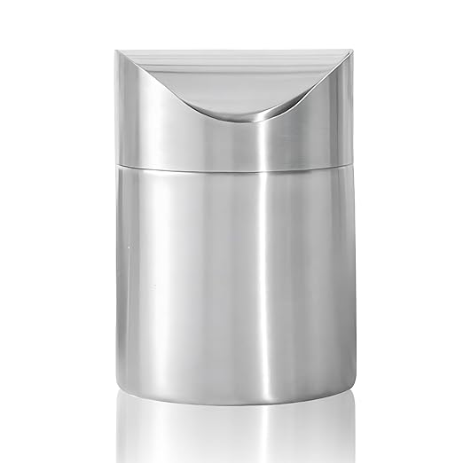 Chemlliy Mini Trash Can, Tiny Desktop Trash Bin with Swing Lid, Stainless Steel Bathroom Countertop Garbage Cans Kitchen Waste Bins with Trash Bag