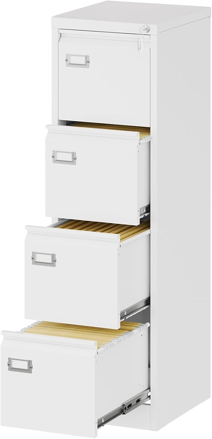 Fesbos File Cabinets - 4 Drawers Vertical 17.8" Deep Lockable Filing Cabinet - White Metal Storage Cabinets for Home Office to Hanging Files Letter/Legal/F4/A4 Size