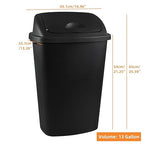 Uumitty 4 Packs 13 Gallon Plastic Tall Swing Top Garbage Can, Swing Lid Kitchen Trash Can, 25.6 Inch High, Black
