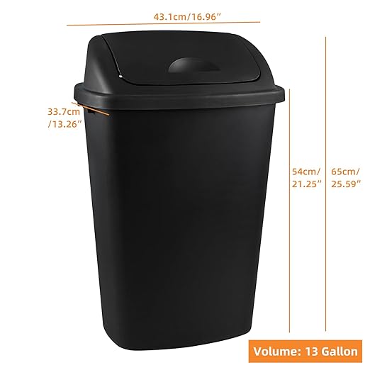 Uumitty 4 Packs 13 Gallon Plastic Tall Swing Top Garbage Can, Swing Lid Kitchen Trash Can, 25.6 Inch High, Black