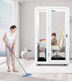 GEARONIC Mobile Office Pod Booth, Sound Proof Booth for Home, Mobile Roller with Desk, LED Light, Fans and AC USB Ports (White)