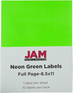 JAM PAPER Full Sheet Shipping Labels - Printable Sticker Paper - 8 1/2 x 11 - Neon Green - 10 Full Pages/Pack