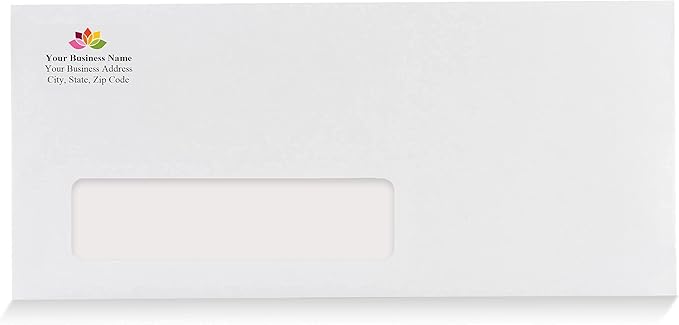 Aimoh 100#10 Custom Printed Single Left Window Envelopes - Text and Logo Customization - Gummed Closure - Size 4-1/8x9-1/2 Inches -24LB-100 Count (7-35410-100)