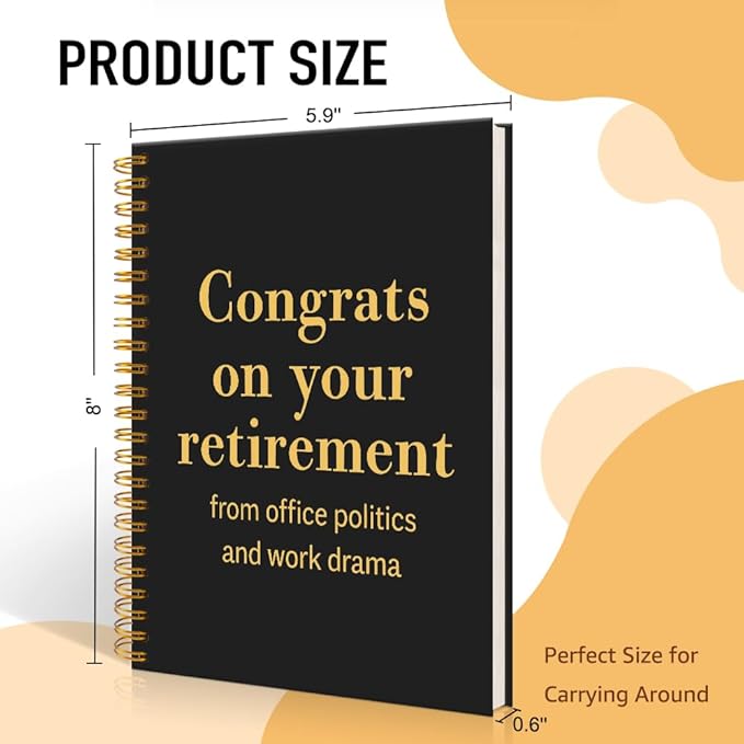 Mhfpl Congrats On Your Retirement from Office Politics and Work Drama Black Golden Spiral Blank Notebook, Funny Retirement Goodbye Farewell Gifts for Coworker Colleague, Humor Gifts for Boss Manager
