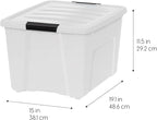 IRIS USA 40 Qt Stackable Plastic Storage Bins with Lids, 6 Pack - BPA-Free, Made in USA - Discreet Organizing Solution, Latches, Durable Nestable Containers, Secure Pull Handle - Pearl
