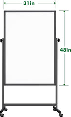 Rolling Whiteboard on Wheels, 32x48 Inches Double-Sided Magnetic Dry Erase Board with Stand, Height Adjustable Mobile White Board Easel for Classroom Home Office Black