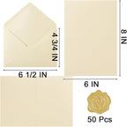 50 Pack Cream A6 Envelopes with Cards 4x6 Thick Folded Cardstock and Gold Stickers for Greeting Cards, Wedding, Birthday, Invitations, Baby Showers (Cream, 4x6)