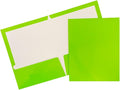 JAM PAPER Laminated Two Pocket Glossy School Folders - Letter Size - High Gloss Lime Green - Bulk 25/Pack