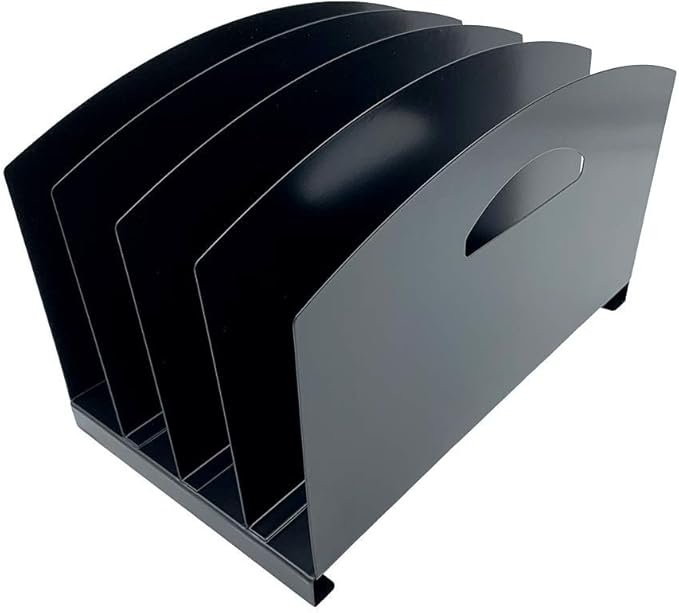 Huron Desktop File Organizer Vertical 4 Slot w/Handles, Black Steel