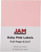 JAM PAPER Full Sheet Shipping Labels - Printable Sticker Paper - 8 1/2 x 11 - Baby Pink Pastel - 10 Full Pages/Pack