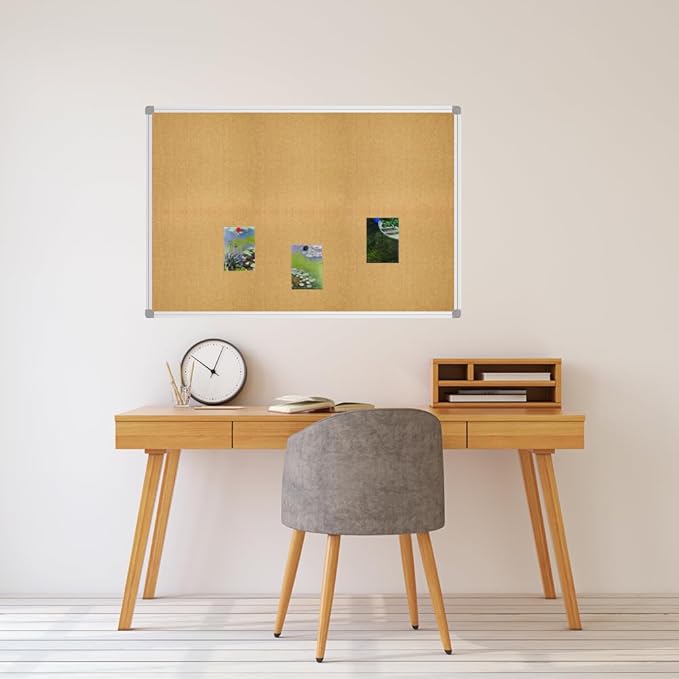 Lockways Cork Board Bulletin Board, Double Sided Corkboard 36" x 24", Wall-Mounted Aluminum Framed Message Presentation Notice Board 3 x 2