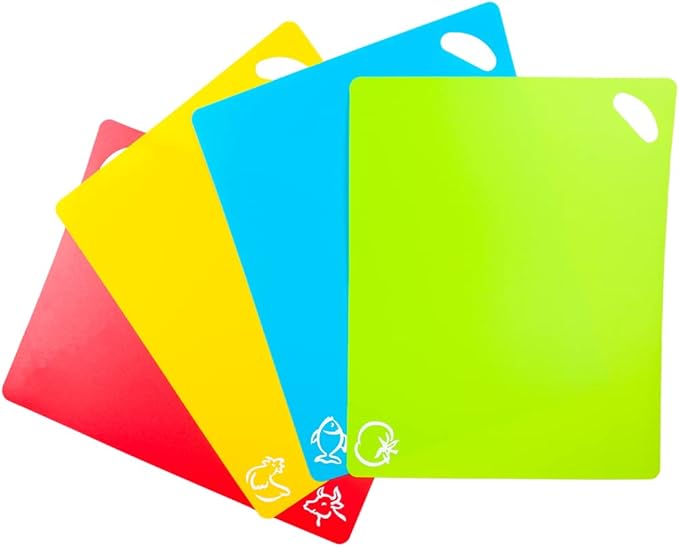 Kimmoker Flexible Cutting Boards Set, Cutting Board Mats for Cooking, 2 Pack Colored Cutting Board Set with Easy-Grip Handles, Flexible Plastic Cutting Sheet Set of 4 (2)