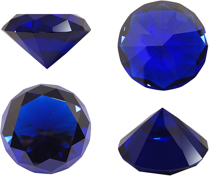 click2go 2” / 60 mm Diamond Shaped Glass Crystal Paperweight – Home Office Decor & Valentine's Day Gift Wedding Favors Centerpieces Decoration with Gift Box (Dark Blue)