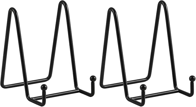 LIONWEI LIONWELI Plate Display Stand Easel Holders - 4.5" Tabletop Metal Stands for Decorative Plates, Photos & Picture Frames - Black, 2-Pack