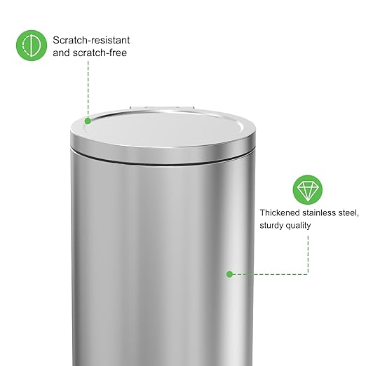 SIMPLYKLEEN Trash Can with Lid - 30 Liter/8 Gallon Round Stainless Steel Trash Can with Odor Protection Kitchen Garbage Cans with Soft-Close Foot Pedal Step Bin for Bathroom Home Kitchen Office