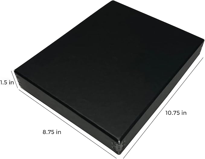 Lineco Museum Archival Storage Box, 8.75x10.75x1.5 in. Drop Front Design. Acid-Free with Metal Edge. Organize Photos, Pictures, Prints, Documents, Crafts, DIY. Black, 2 Pack