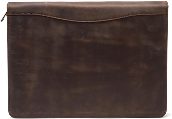 Geslun Genuine Leather Portfolio, Legal Size 8.5 x 14 Pad Holder, Business Padfolio for Men and Women, Zippered 14" Laptop Organizer, Executive Professional Work Travel Notepad Folio, Dark Khaki