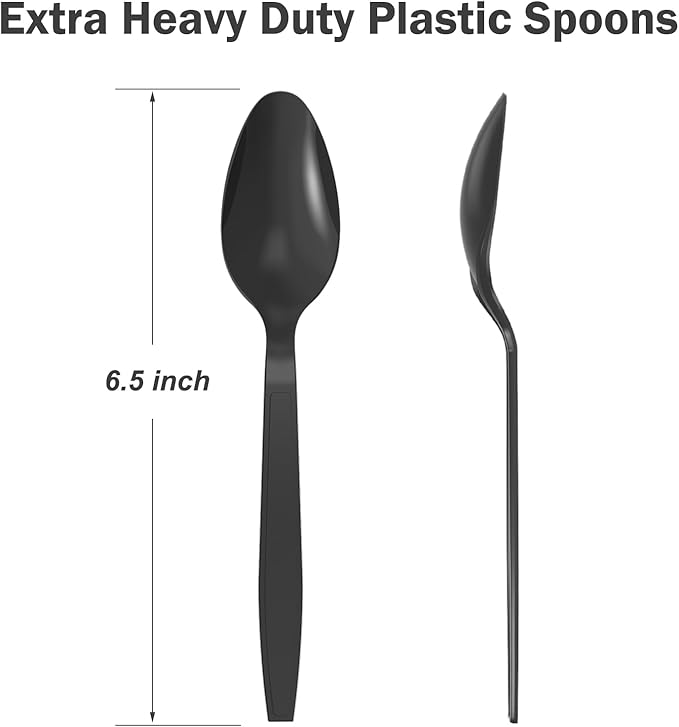 Dealusy 360 Count Black Plastic Spoons Disposable, BPA-Free, Heat Resistant, Solid and Durable Disposable Spoons Heavy Duty Bulk, Premium Spoons plastic disposable for Party Supply