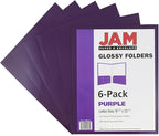 JAM PAPER Laminated Two Pocket Glossy School Folders - Letter Size - High Gloss Purple - 6/Pack