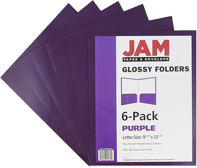 JAM PAPER Laminated Two Pocket Glossy School Folders - Letter Size - High Gloss Purple - 6/Pack