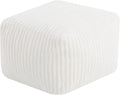 MeMoreCool Square Stuffed Pouf Ottoman Foot Rest, Stripe Furry Floor Pouf Foot Stool with Foam Chunk Filling, Soft Fluffy Stuffed Ottoman Footrest for Living Room, Faux Fur Beige