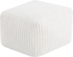 MeMoreCool Square Stuffed Pouf Ottoman Foot Rest, Stripe Furry Floor Pouf Foot Stool with Foam Chunk Filling, Soft Fluffy Stuffed Ottoman Footrest for Living Room, Faux Fur Beige
