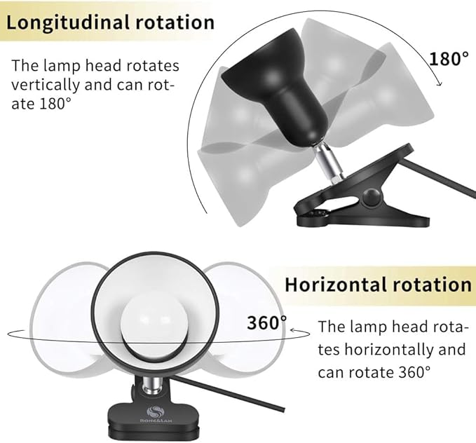 RONG&LAN Clip lamp,360° Rotation Clip on Lamp Portable Book Reading Light,Clamp on Desk/Table/Bunk Bed/Cupboard Home Lighting, (Desk lamp,Seven Colors for Your Choice) (Black,2)