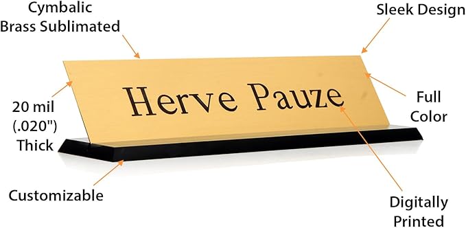 SmartSign Brass Name Plate for Desk | Premium Engraved Nameplate with Desk Holder | 2" x 8" Solid Brass, Personalized Desk Plate, Gold, Made in USA