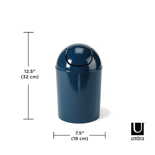 Umbra 1.25 Gallon Mini Waste Can with Removable Swing-Top Lid - Small Garbage Bin for Kitchen, Bathroom, Bedroom, Office - Compact Trash Can Fit Under Tables & Counters - Dark Blue