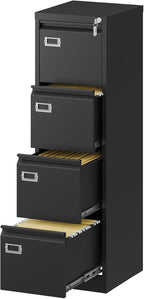 Fesbos File Cabinet - 4 Drawers Vertical 17.8" Deep Lockable Filing Cabinet Black Metal Storage Cabinets for Home Office to Hanging Files Letter/Legal/F4/A4 Size