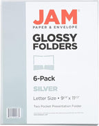 JAM PAPER Laminated Two Pocket Glossy School Folders - Letter Size - High Gloss Silver - Bulk 25/Pack