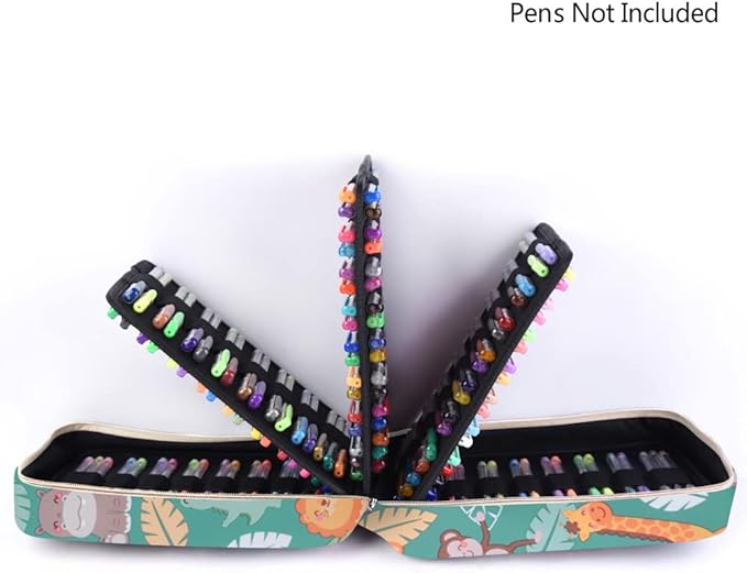 qianshan Pencil Case Holder Slot - Holds 202 Colored Pencils or 136 Gel Pens with Zipper Closure - Large Capacity Pen Organizer for Watercolor Pens or Markers - Perfect for Artist Durk Green Zoo