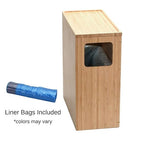MobileVision Bamboo Slim Trash Can with Lid, Waste Basket for Bathroom, Bedroom, Office, Vanity, Salon or Spa, Small Spaces, Rectangle, Bag Liners Included