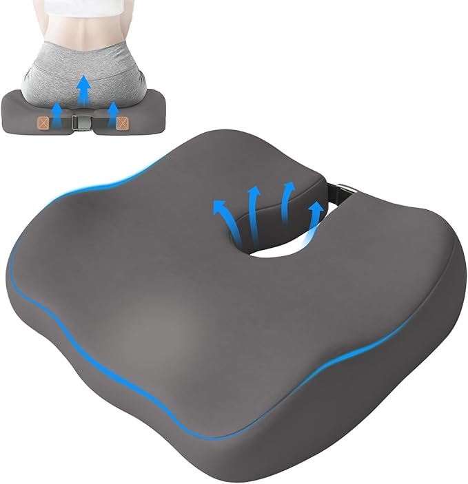 Extra-Dense Seat Cushion for tailbone pain relief ，Ergonomic seat cushions for office chairs，sciatica pain relief pillow , pressure relief Seat Cushion, office chair cushion，car seat cushion-Grey