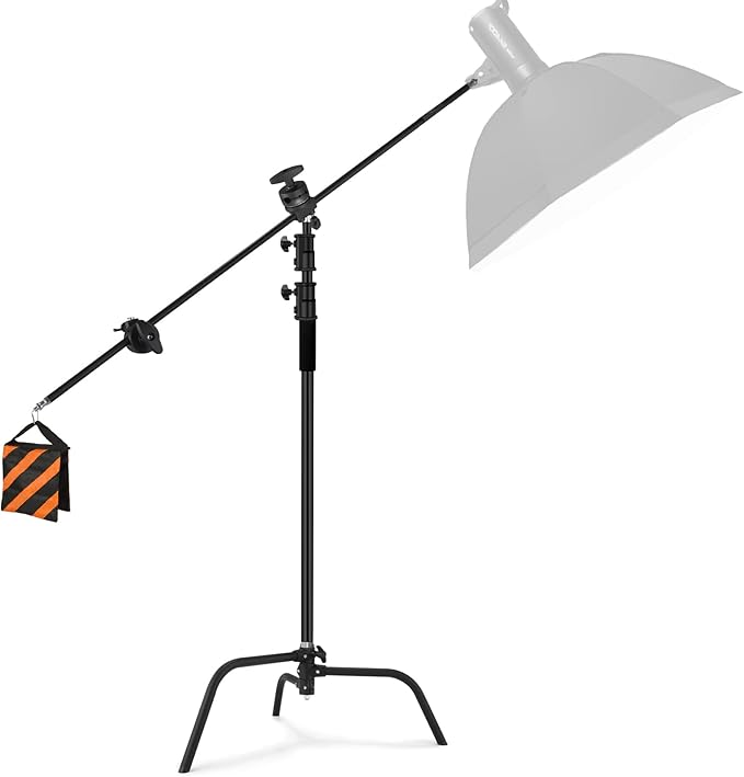 soonpho Heavy Duty C Stand with Boom Arm,Black Stainless Steel Tripod Base Adjustable Photography Light Stand with Grip Head/Sand Bag for Lighting,Overhead Shooting,Reflector,Softbox,Umbrella...