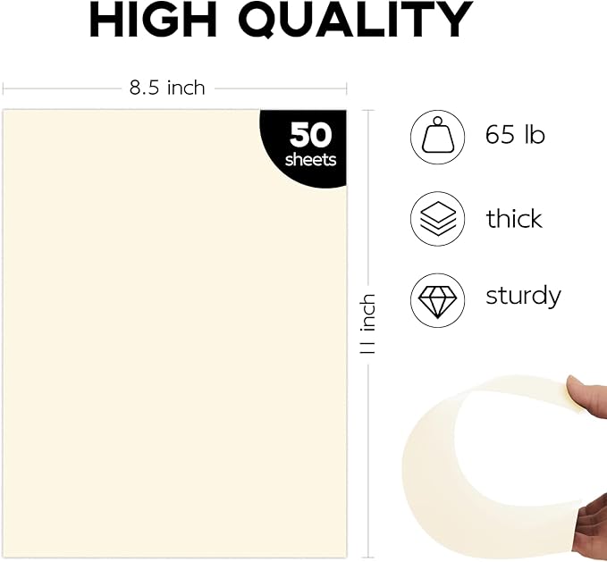 50 Pack Cream Cardstock 8.5 x 11 Off White Card Stock, Goefun 65lb Ivory Paper Printer Paper for Cards Making, Office Printing, Wedding
