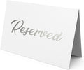 10 Pack Silver Reserved Table Signs for Wedding 3x4 Cardstock Reserved Seating Signs Double Sided Table Tent Reservation Card for Restaurant Receptions Celebrations Party - White with Silver Letters