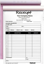 Custom Carbonless Sales Invoice Form Books for Small Business, Personalized NCR 2-Part Receipt Book with Carbon Copies, Cover Add Company Name, Address and Number Printed