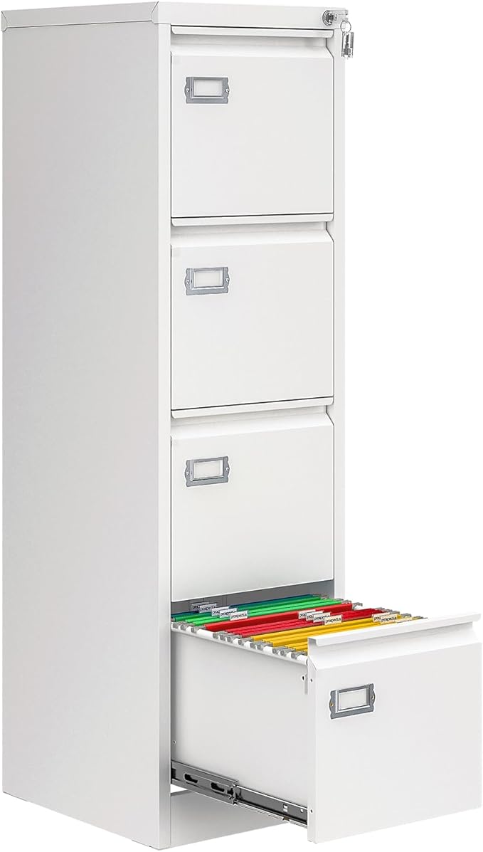 AFAIF 4 Drawer File Cabinet with Lock, Metal Filing Cabinets for Home Office, Vertical Black Locking File Caninet, Steel Narrow Four Drawer File Cabnet for Letter/Legal / A4 / B4- Assembly Required